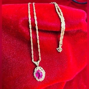 14K Filagree Ruby Pendant and 18” total length Gold Chain